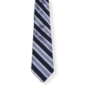 Oro Massimo Italy Silk Black And Blue Striped Tie